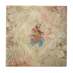Abgenutzte Vintage-Blumenfliese Fliese