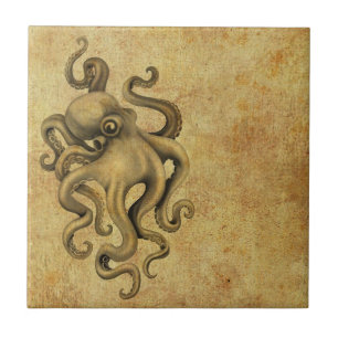 Abgenutzte Vintage-Oktopus-Illustration Fliese