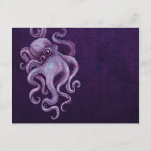 Abgenutzte Vintage-Oktopus-Illustration - Lila Postkarte