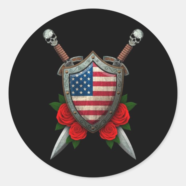 Abgenutzter amerikanischer Flaggenschild und Schwe Runder Aufkleber (Vorderseite)