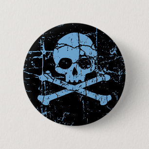 Abgenutzter blauer Totenkopf mit gekreuzter Button
