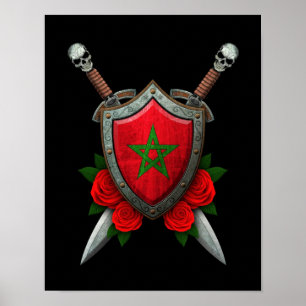 Abgenutzter marokkanischer Flaggenschild und Schwe Poster