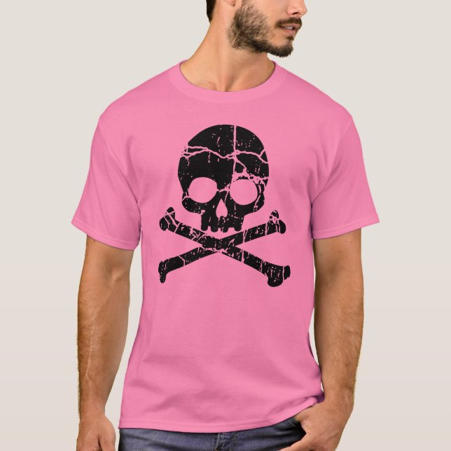 Abgenutzter Rosa Schädel und Kreuze T-Shirt (Vorderseite)