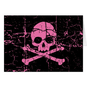 Abgenutzter rosa Totenkopf mit gekreuzter Knochen