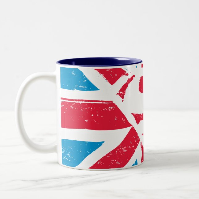 Abgenutzter S-Schild über der Flagge Zweifarbige Tasse (Links)