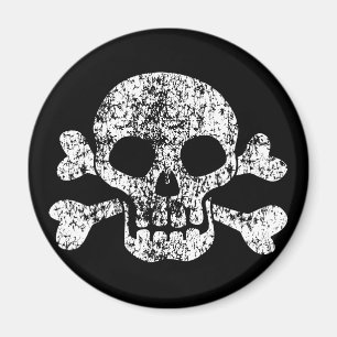 Abgenutzter Totenkopf und gekreuzte Knochen Magnet