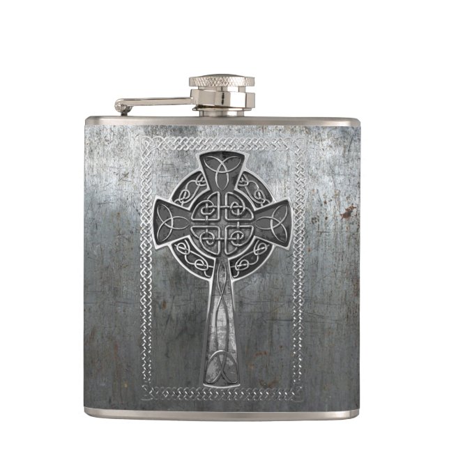 Abgenutztes Metallkreuz Flachmann (Vorderseite)