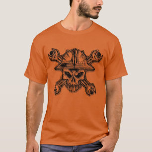 abgenutztes Raufbold-Totenkopf-Logo T-Shirt