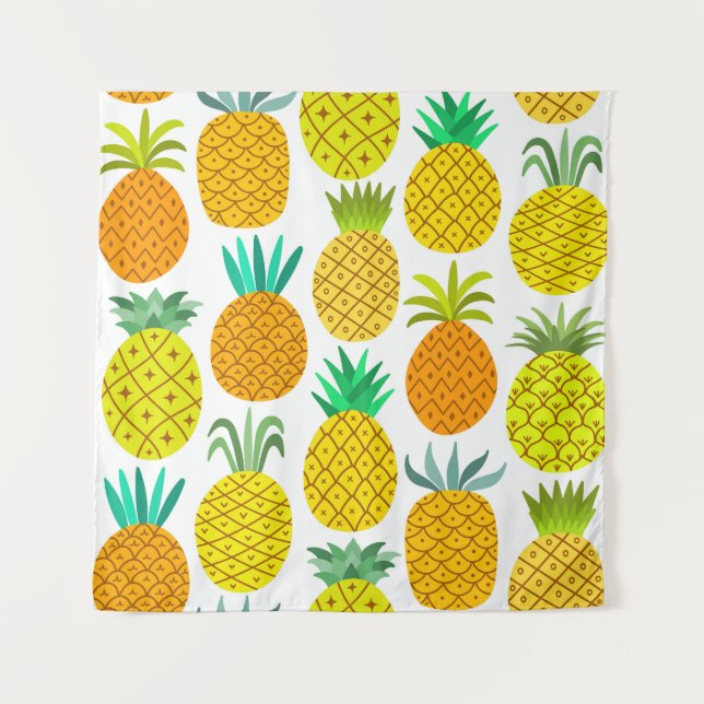 Abgeschiedene Ananas: Vintages nahtloses Muster. Wandteppich (Vorderseite)