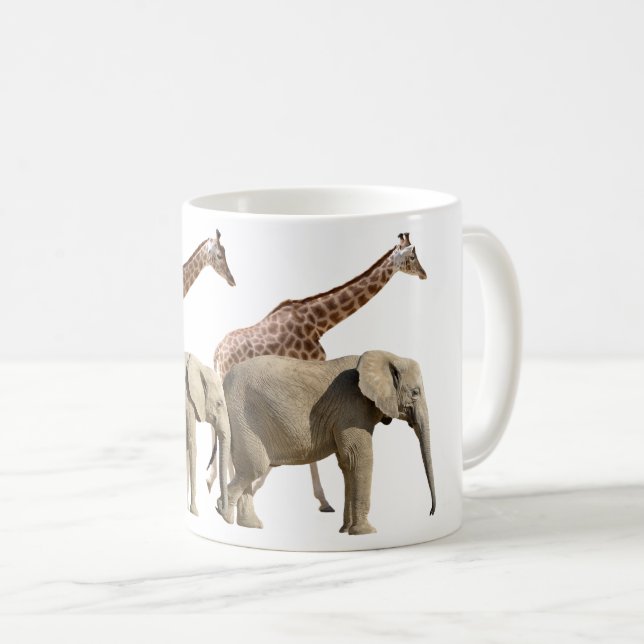 Abgeschiedene Giraffen und Elefanten Kaffeetasse (VorderseiteRechts)
