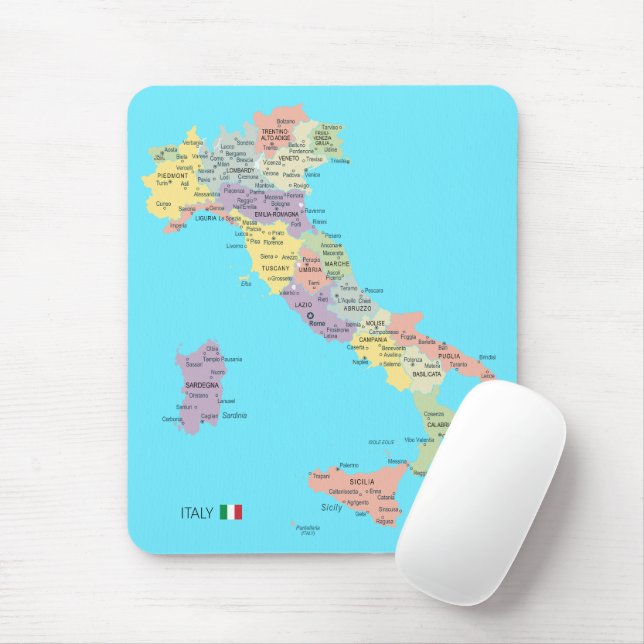 Abgeschiedene Karte der Regionen Italiens Mousepad (Mit Mouse)