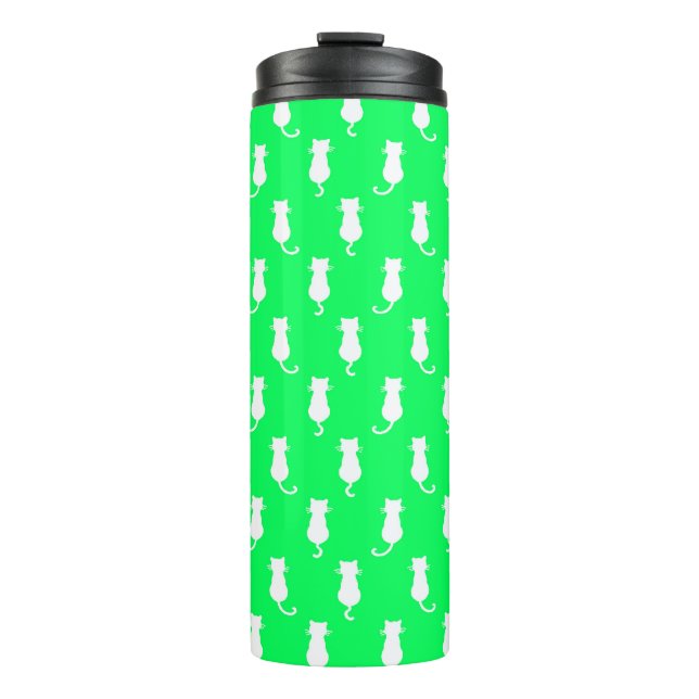 Abgeschiedene weiße Katze im Aqua Green Polka Dot  Thermosbecher (Vorderseite)