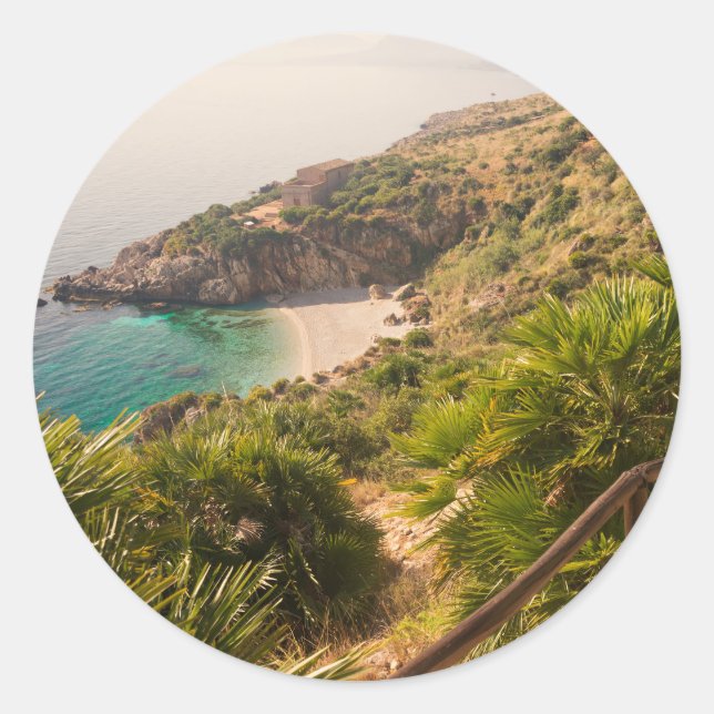 Abgeschiedener Strand in Lo Zingaro, Sizilien Runder Aufkleber (Vorderseite)