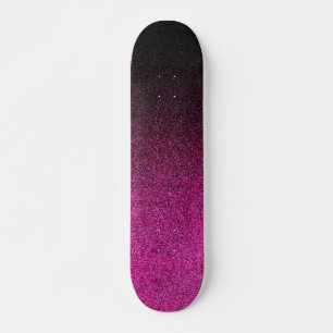 Abgestürzter rosa und schwarzer Glitzer Skateboard