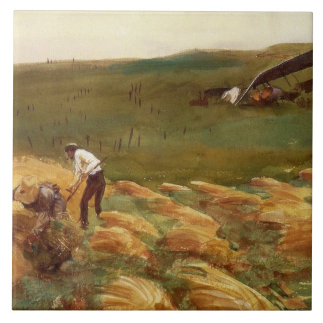 Abgestürztes Flugzeug (von John Singer Sargent) Fliese (Vorderseite)