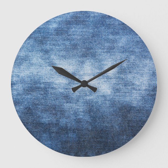 Abgetragener Denim-Stoff, texturierter Hintergrund Große Wanduhr (Vorderseite)