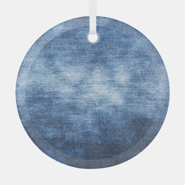 Abgetragener Denim-Stoff, texturierter Hintergrund Ornament Aus Glas (Vorderseite)