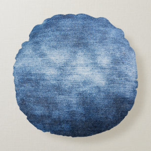 Abgetragener Denim-Stoff, texturierter Hintergrund Rundes Kissen