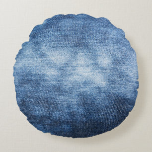 Abgetragener Denim-Stoff, texturierter Hintergrund Rundes Kissen