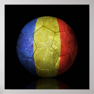 Abgetragener rumänischer Flag-Fußball-Fußball-Ball Poster