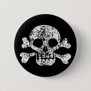 Abgetragener Schädel und Kreuzknochen Button