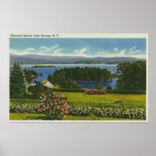 Abhang-Ansicht von Diamant-Insel und See Poster