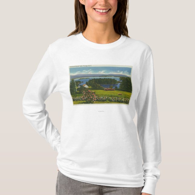Abhang-Ansicht von Diamant-Insel und See T-Shirt (Vorderseite)