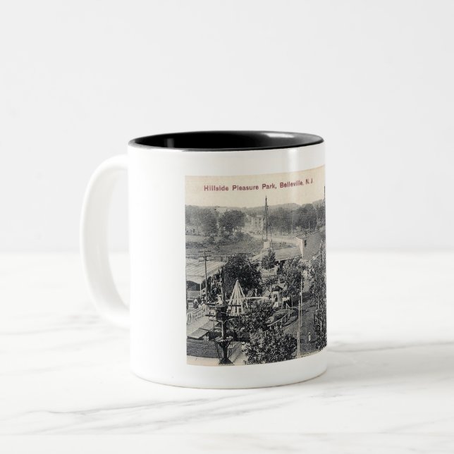 Abhang-Vergnügens-Park, Laufkatze, Belleville NJ Zweifarbige Tasse (Vorderseite Links)