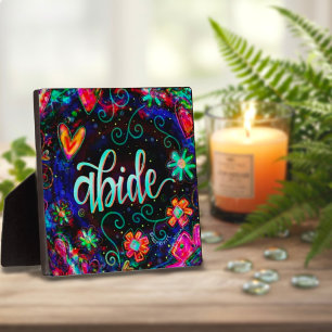 Abide Joli Floral UN MOT Plaque d'Inspirivité