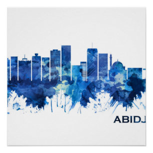 Abidjan Elfenbeinküste Skyline Blue Poster