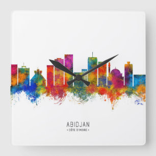 Abidjan Ivory Coast Skyline Quadratische Wanduhr