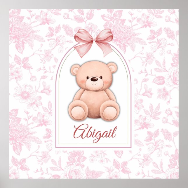 Abigail | Benutzerdefiniertes rosa Teddy-Bär-Kinde Poster (Vorne)