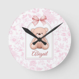 Abigail Benutzerdefiniertes rosa Teddy-Bär-Kinde Runde Wanduhr