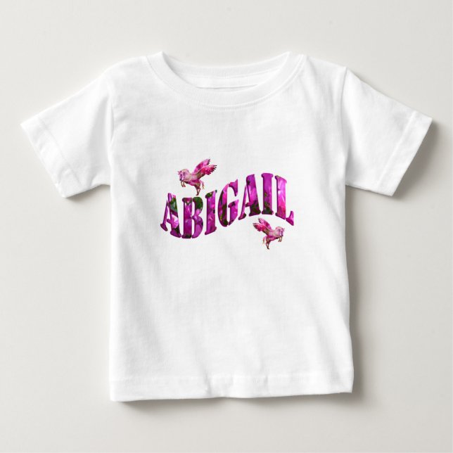 Abigail, Mädchenname Logo aus rosa Blume, Baby T-shirt (Vorderseite)