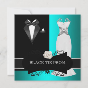 Abitur-Ball Schulball Formal Teal Schwarz Fliege Einladung