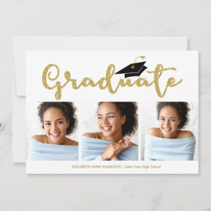Abitur Foto 3 Gold Glitter Kalligrafie Ankündigung