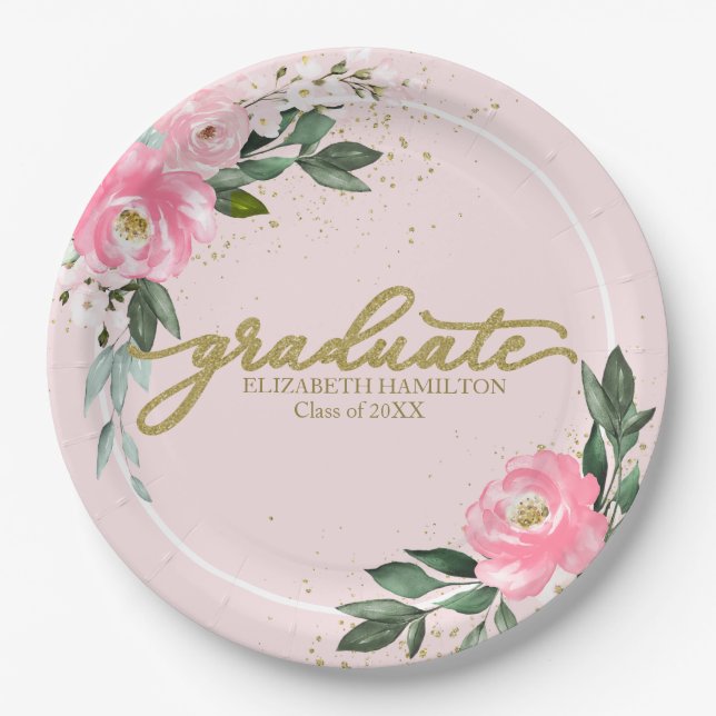 Abitur Hot-Pink-Bläschen-Abitur Pappteller (Vorderseite)