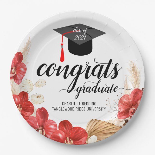 Abitur Party Blush Rosa Rot Pappteller (Vorderseite)
