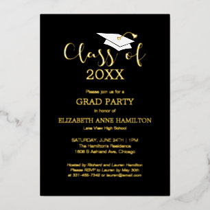 Abiturparty 2024 Abschlussfeier Schwarz Gold Folieneinladung