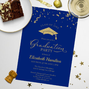 Abiturparty Gold Konfetti Blau Einladung