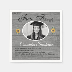Abiturparty Lustige Fakten Sonnenblume Grau Holz Serviette