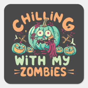 Abkühlung mit meinen Zombies lustiges Halloweenkos Quadratischer Aufkleber