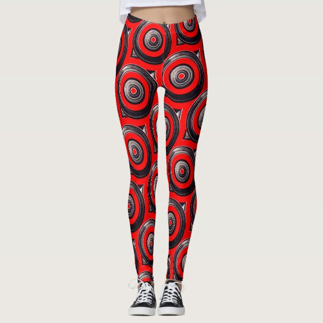 ABL - 145 - Schwarze und rote Kreise Leggings (Vorderseite)