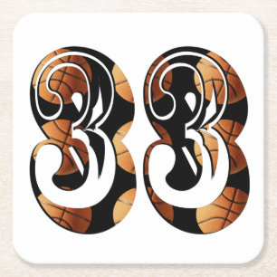 Abmessungen Orangefarbener Basketball Nummer 33, Rechteckiger Pappuntersetzer