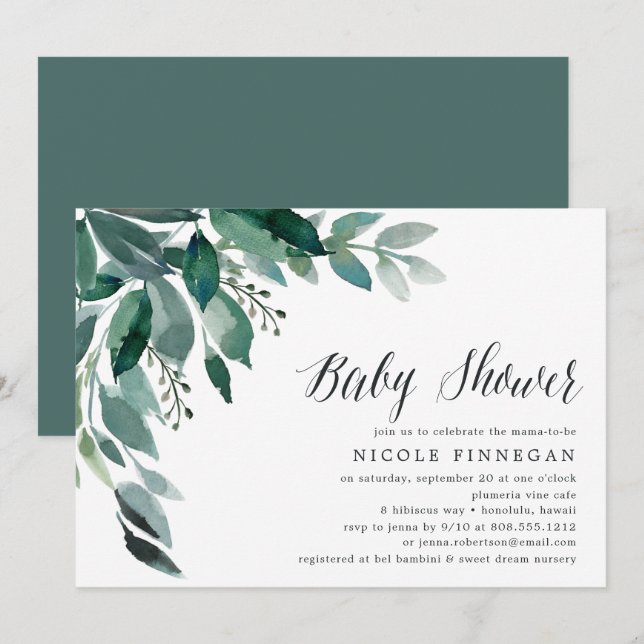 Abondant feuillage | Invitation baby shower (Devant / Derrière)