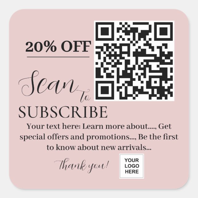 Abonnieren Sie QR-Code Rosa Rosa Quadratischer Aufkleber (Vorderseite)