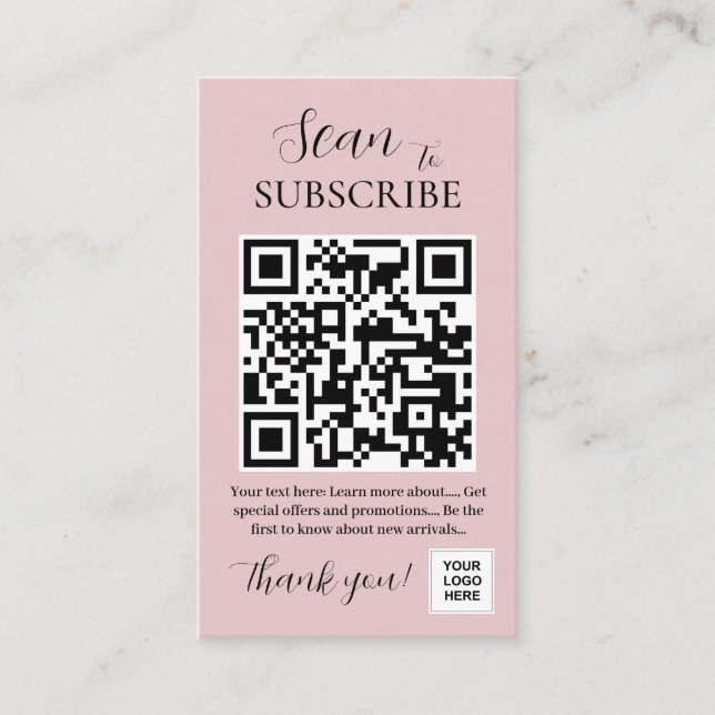 Abonnieren Sie QR-Code Rosa Rosa Visitenkarte (Vorderseite)