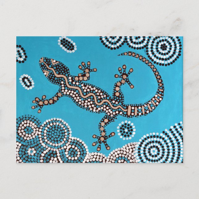 Aboriginal Art, Gecko, Punktmalerei, Dot-Painting Postkarte (Vorderseite)