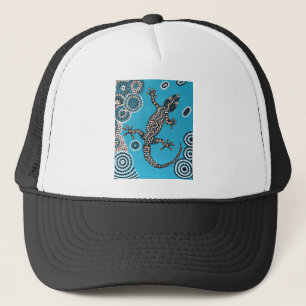 Aboriginal Art, Gecko, Punktmalerei, Dot-Painting Truckerkappe