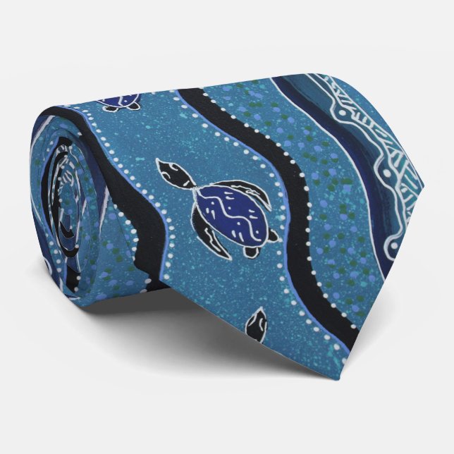Aborigine Art Neck Tie - Dugal (Schildkröte) Schwe Krawatte (Gerollt)
